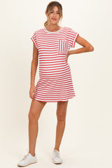 Red Textured Stripe Knit Maternity T-Shirt Dress