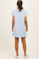 Light Blue Textured Stripe Knit T-Shirt Dress