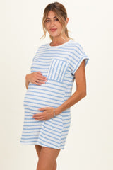 Light Blue Textured Stripe Knit Maternity T-Shirt Dress