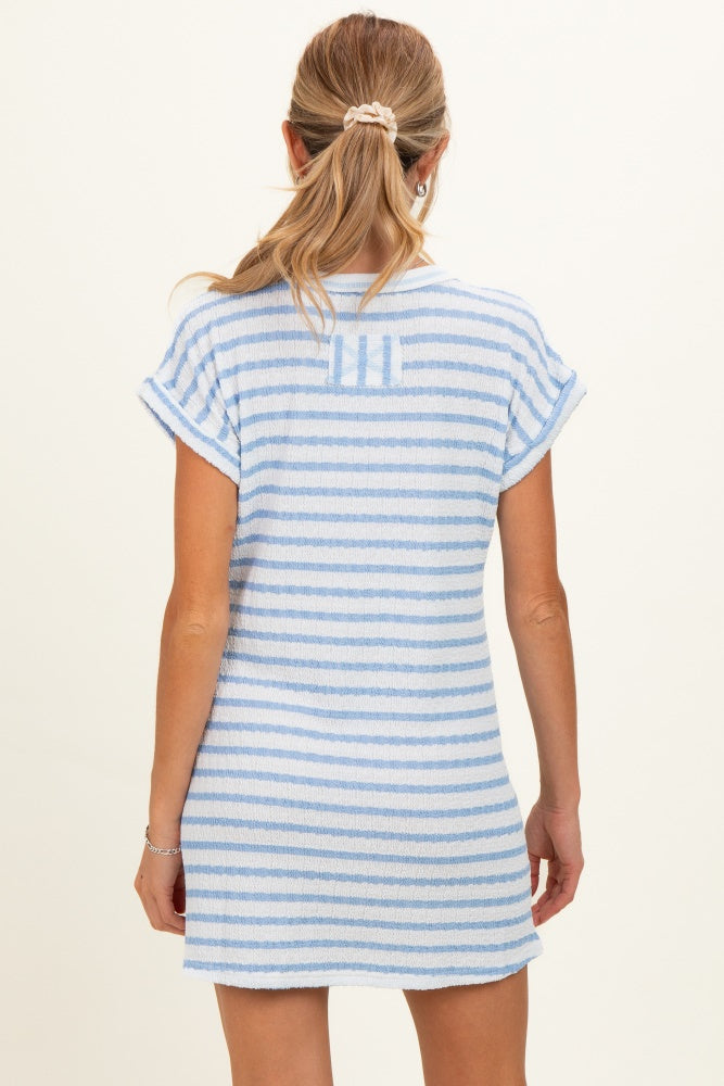Light Blue Textured Stripe Knit Maternity T-Shirt Dress