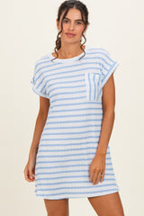 Light Blue Textured Stripe Knit Maternity T-Shirt Dress