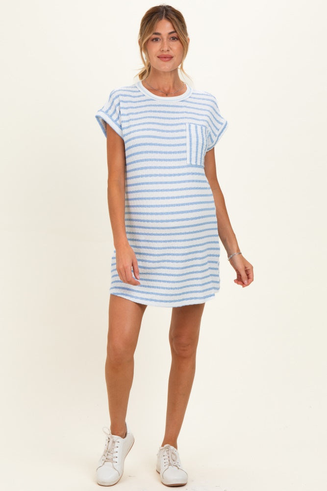 Light Blue Textured Stripe Knit Maternity T-Shirt Dress