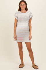 Khaki Textured Stripe Knit T-Shirt Dress