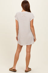Khaki Textured Stripe Knit T-Shirt Dress