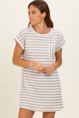 Khaki Textured Stripe Knit T-Shirt Dress