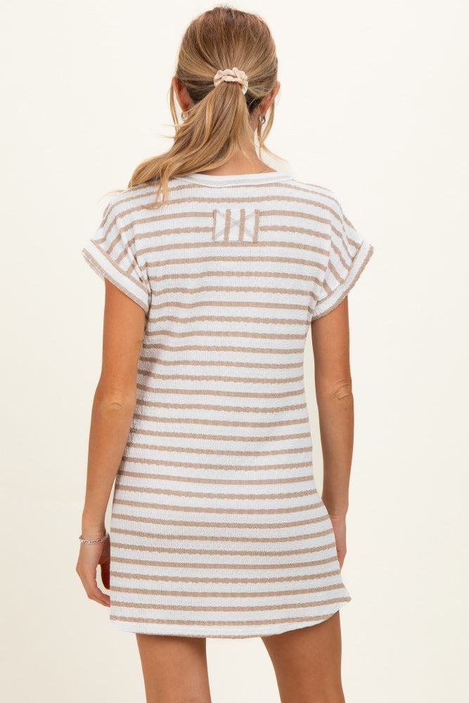 Khaki Textured Stripe Knit Maternity T-Shirt Dress