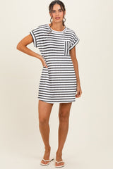 Black Textured Stripe Knit T-Shirt Dress