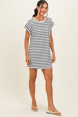 Black Textured Stripe Knit T-Shirt Dress