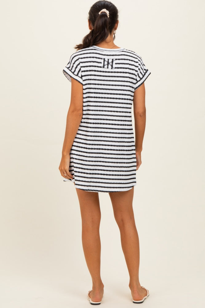 Black Textured Stripe Knit T-Shirt Dress