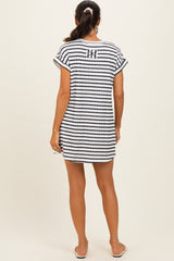 Black Textured Stripe Knit T-Shirt Dress