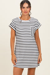 Black Textured Stripe Knit T-Shirt Dress