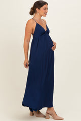 Navy V-Neck Open Back Maternity Maxi Dress