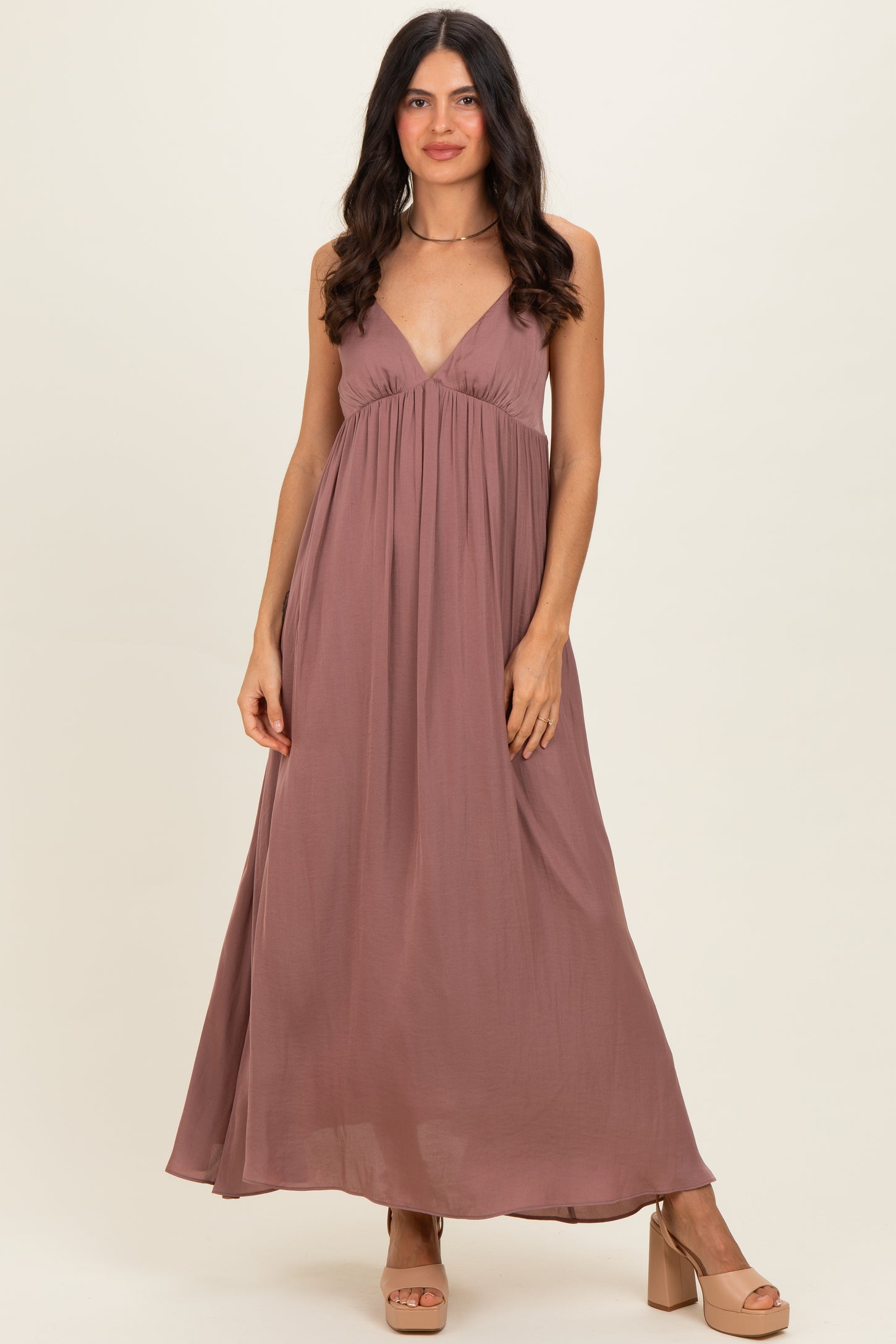 Mauve V-Neck Open Back Maxi Dress