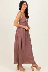 Mauve V-Neck Open Back Maxi Dress