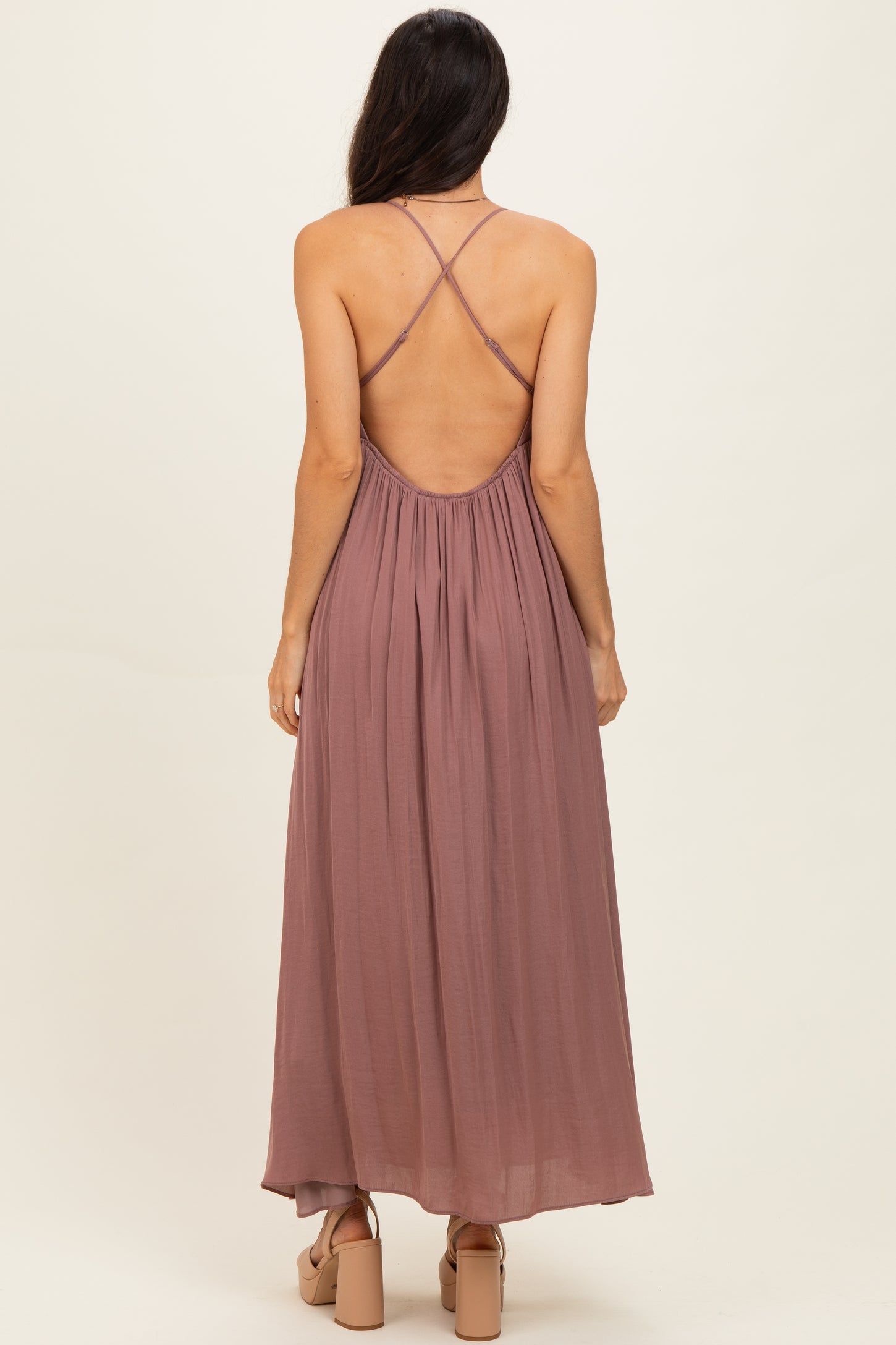 Mauve V-Neck Open Back Maxi Dress
