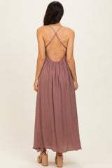 Mauve V-Neck Open Back Maxi Dress