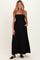 Black Pom Pom Strap Smocked Maternity Maxi Dress