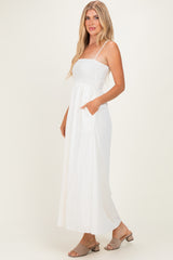 Off White Pom Pom Strap Smocked Maxi Dress