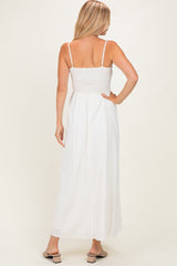 Off White Pom Pom Strap Smocked Maxi Dress