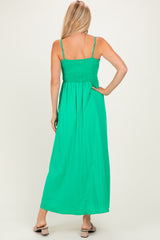 Green Pom Pom Strap Smocked Maxi Dress