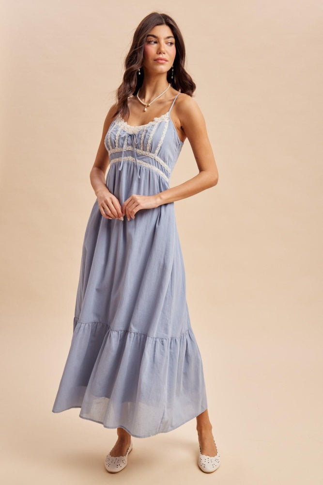 Blue Lace Accent Maternity Maxi Dress