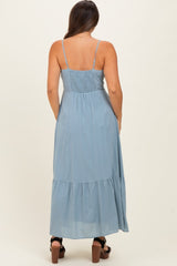 Blue Lace Accent Maternity Maxi Dress