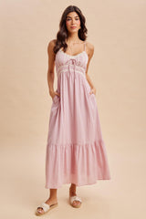 Pink Lace Accent Maxi Dress