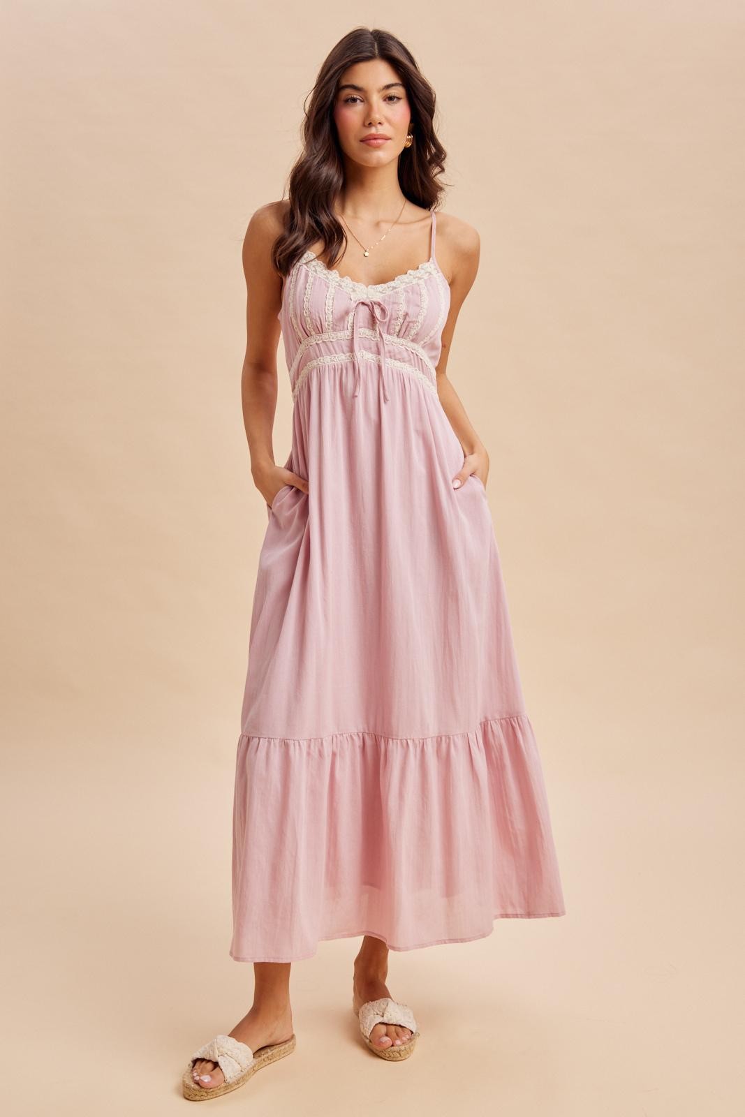 Pink Lace Accent Maternity Maxi Dress