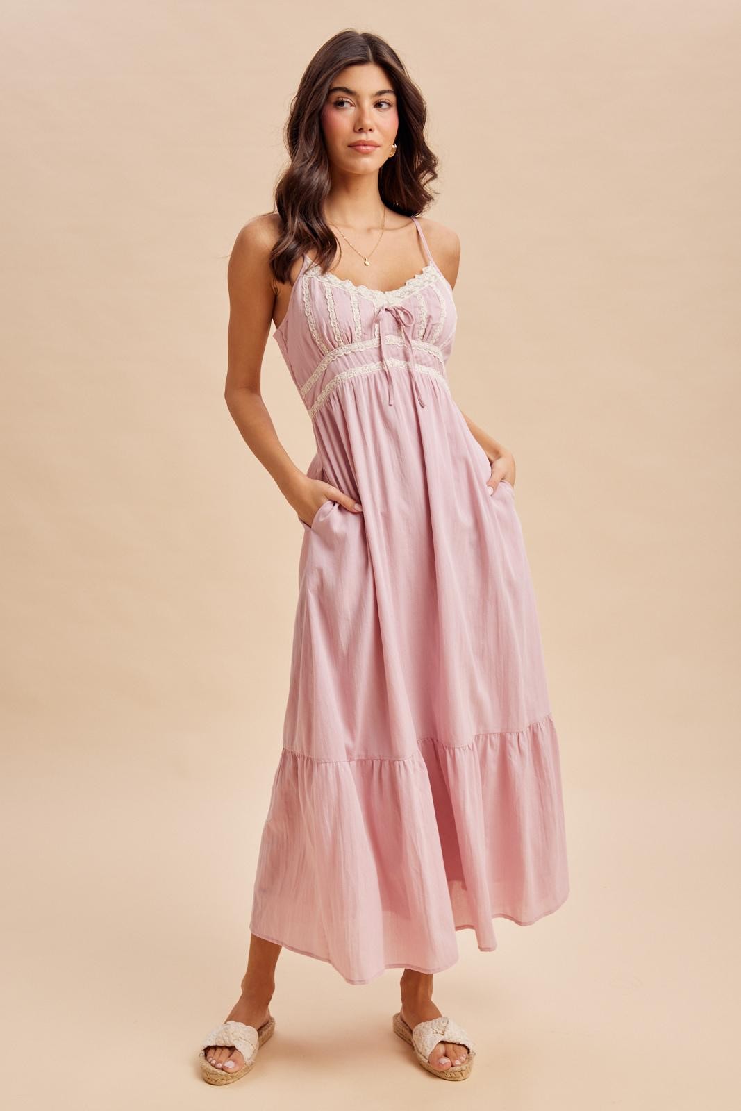 Pink Lace Accent Maxi Dress