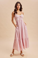 Pink Lace Accent Maxi Dress