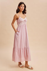 Pink Lace Accent Maxi Dress