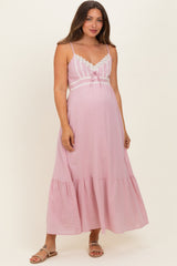 Pink Lace Accent Maternity Maxi Dress