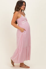 Pink Lace Accent Maternity Maxi Dress