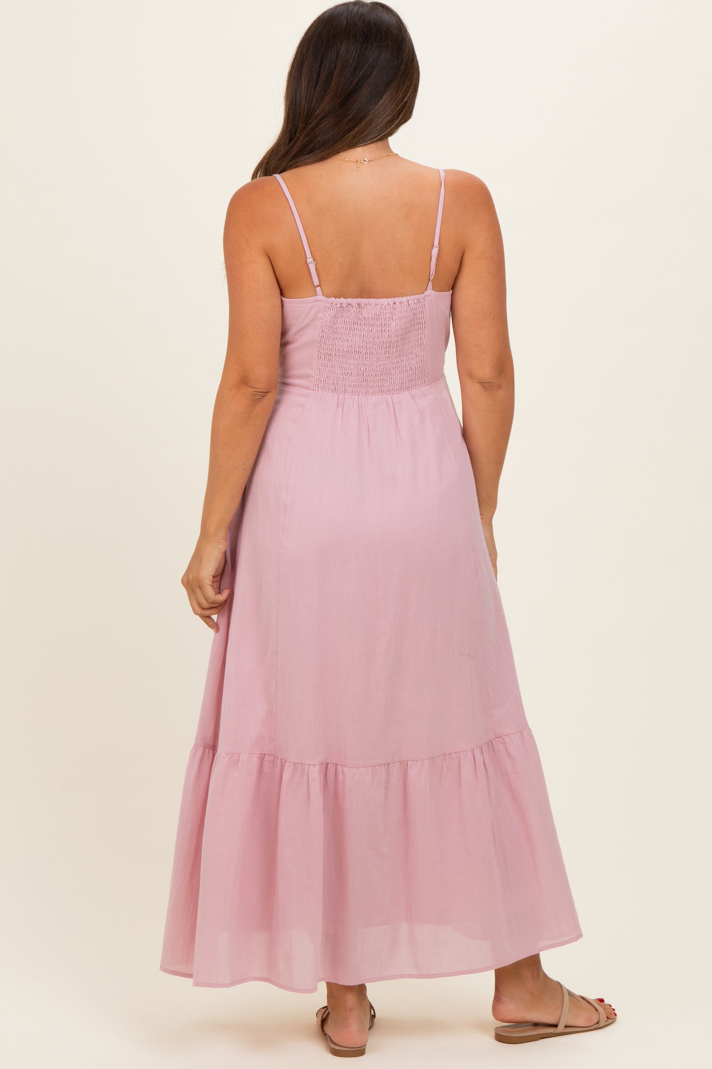 Pink Lace Accent Maternity Maxi Dress