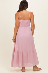 Pink Lace Accent Maternity Maxi Dress