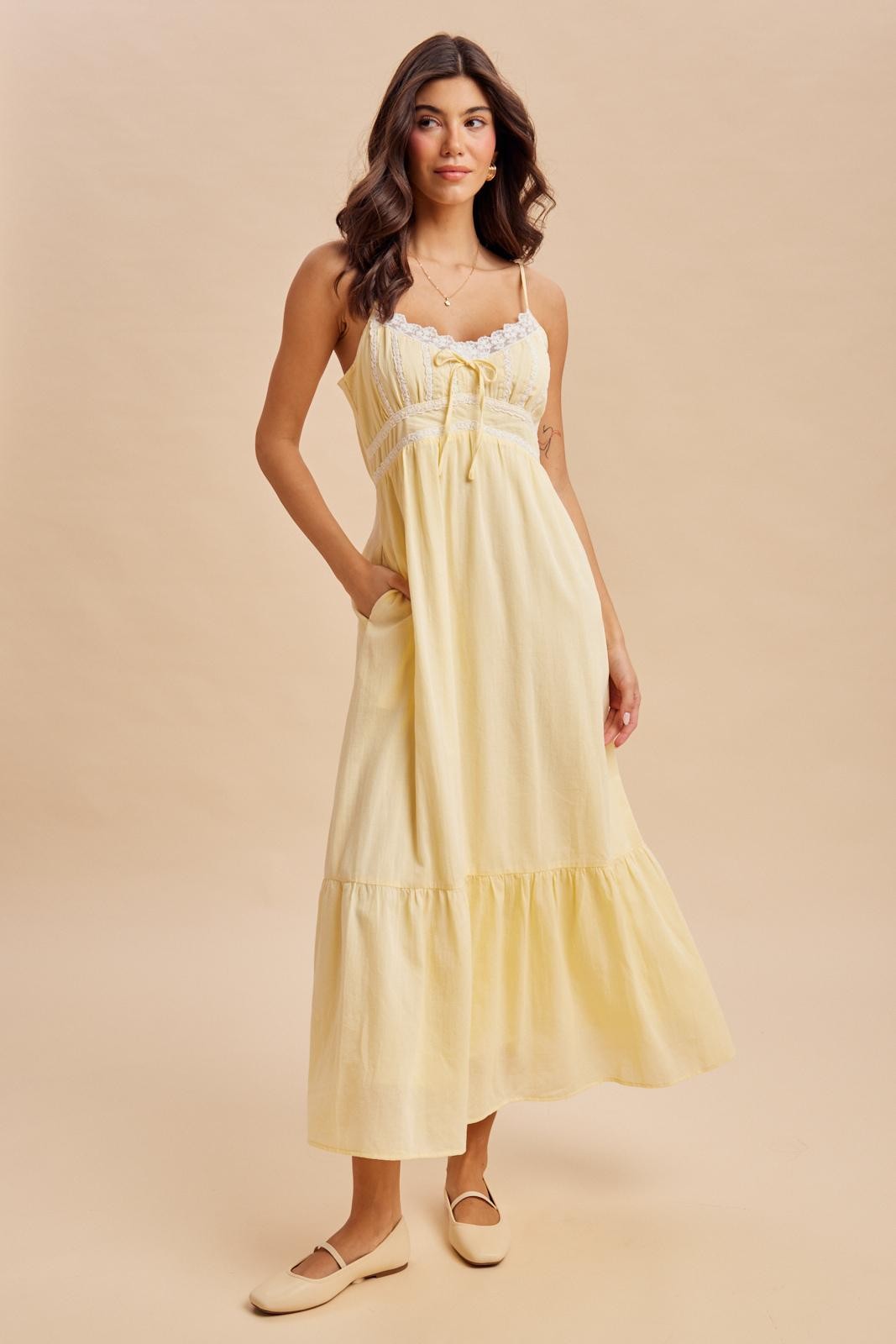 Lemon Lace Accent Maxi Dress