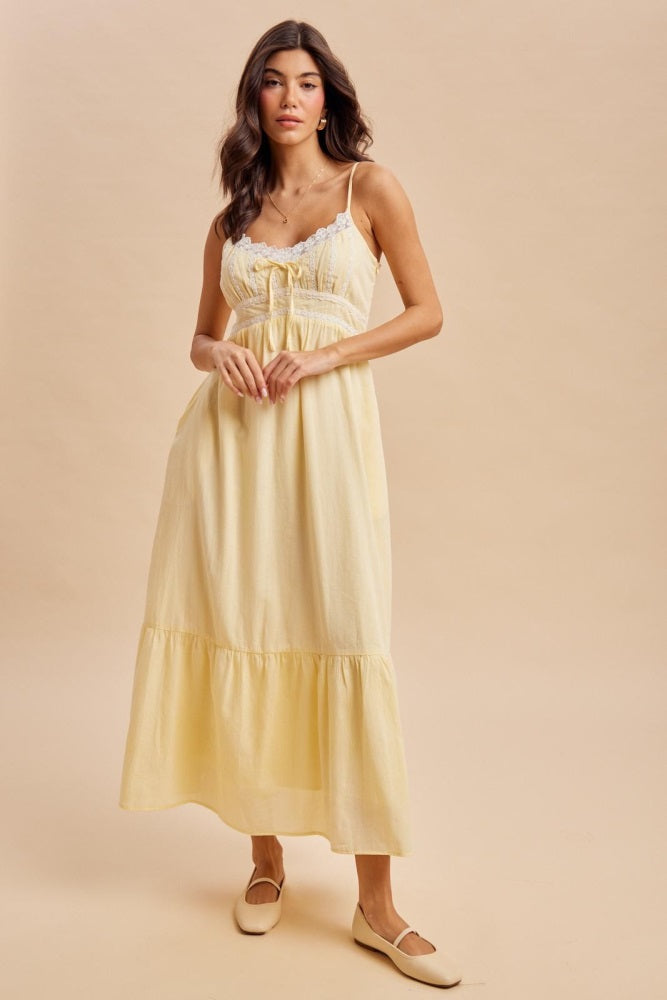 Lemon Lace Accent Maternity Maxi Dress