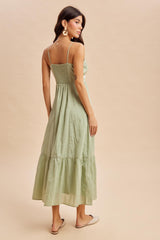Moss Green Lace Accent Maxi Dress