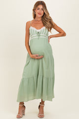 Moss Green Lace Accent Maternity Maxi Dress