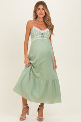 Moss Green Lace Accent Maternity Maxi Dress