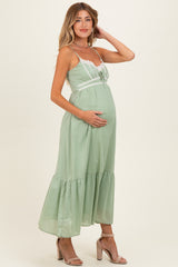 Moss Green Lace Accent Maternity Maxi Dress