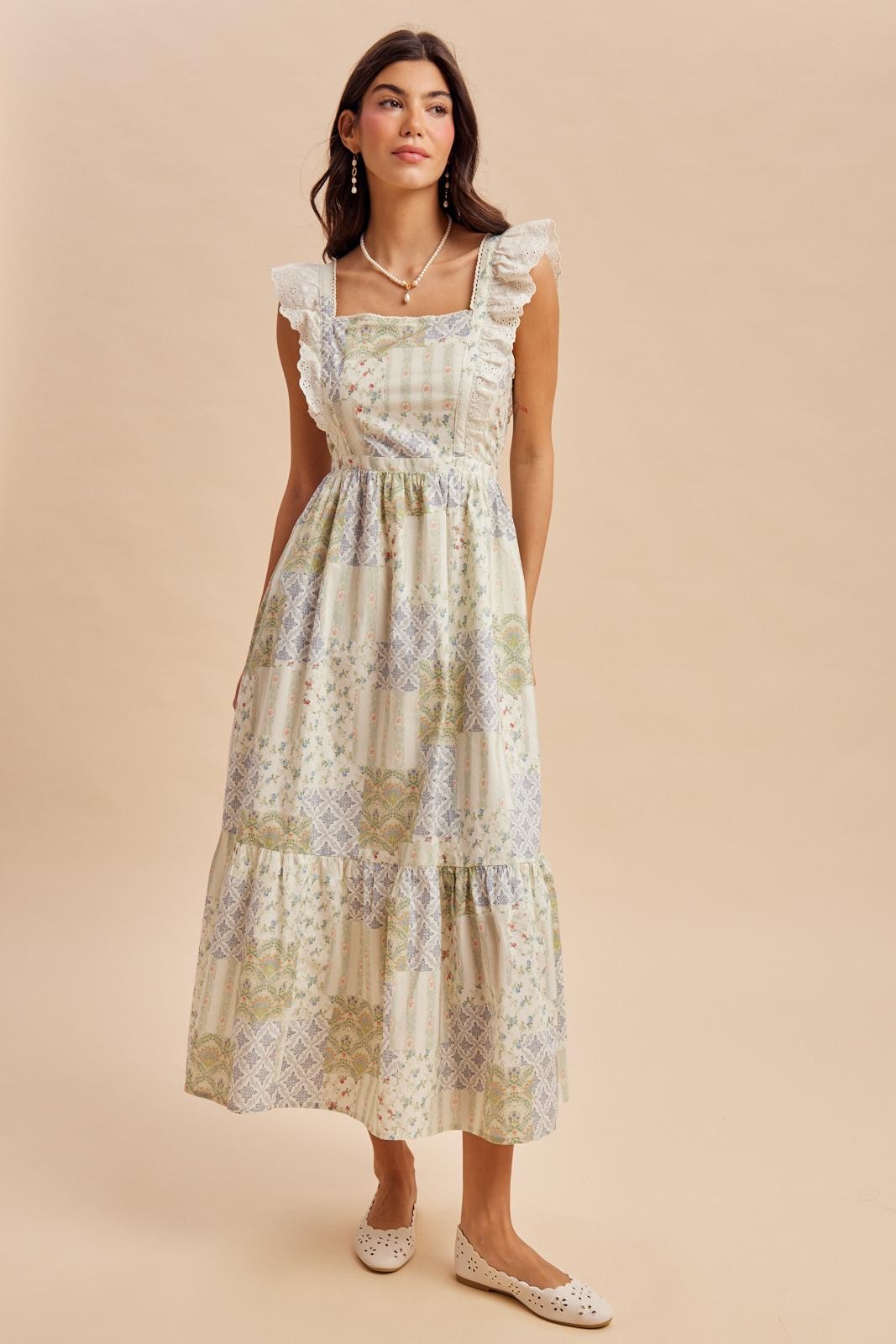Multicolor Patchwork Print Apron Dress