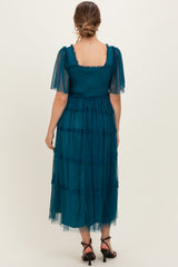 Teal Ruffled Mesh Maternity Maxi Dress