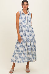 Ivory Floral Tiered Sleeveless Maternity Shirt Dress