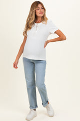 Ivory Waffle Knit Lace-Up Maternity Top