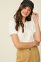 Ivory Waffle Knit Lace-Up Top