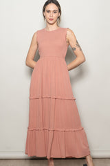 Mauve Smocked Sleeveless Tiered Maxi Dress