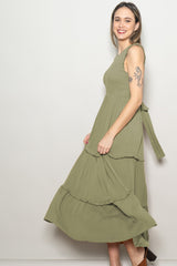 Olive Smocked Sleeveless Tiered Maxi Dress