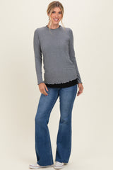Charcoal/Black Ribbed Long Sleeve Twofer Top
