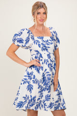 Blue Floral Puff Sleeve Dress